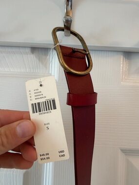 Anthropologie Rustic Red Leather Belt with Brass Oval Buckle